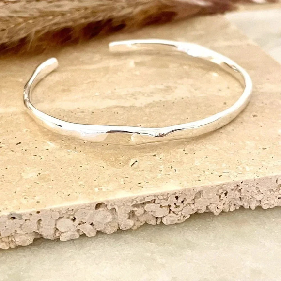 925 Sterling Silver Wavy Cuff Bracelet Dainty Bangle Bracelet, Stacking … - Picture 6 of 6